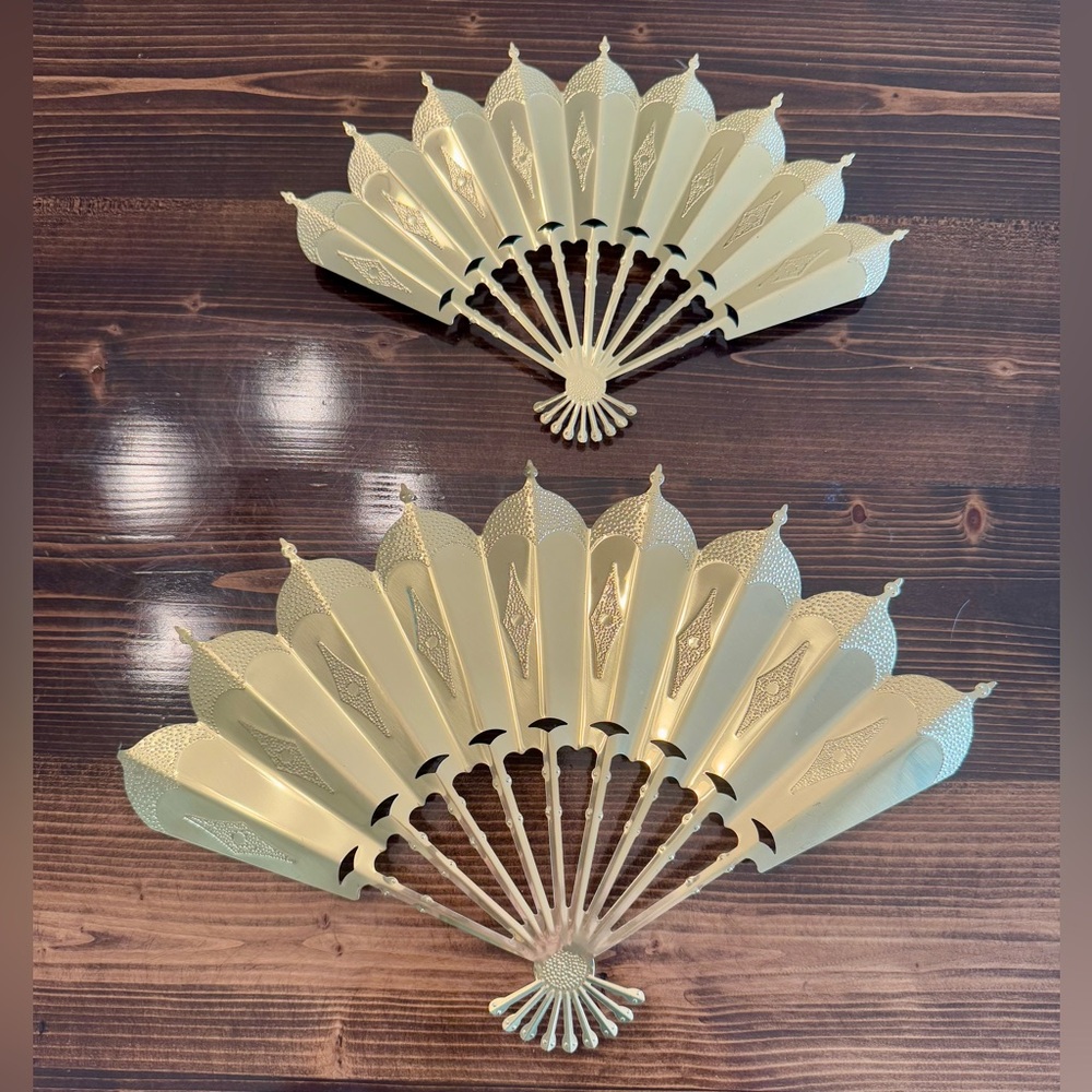 Vintage‎ Home Interiors Brass Fan Wall Art Set of 2